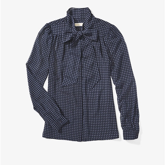 Pleated Georgette Tie-Neck Blouse - Picture 1 of 9